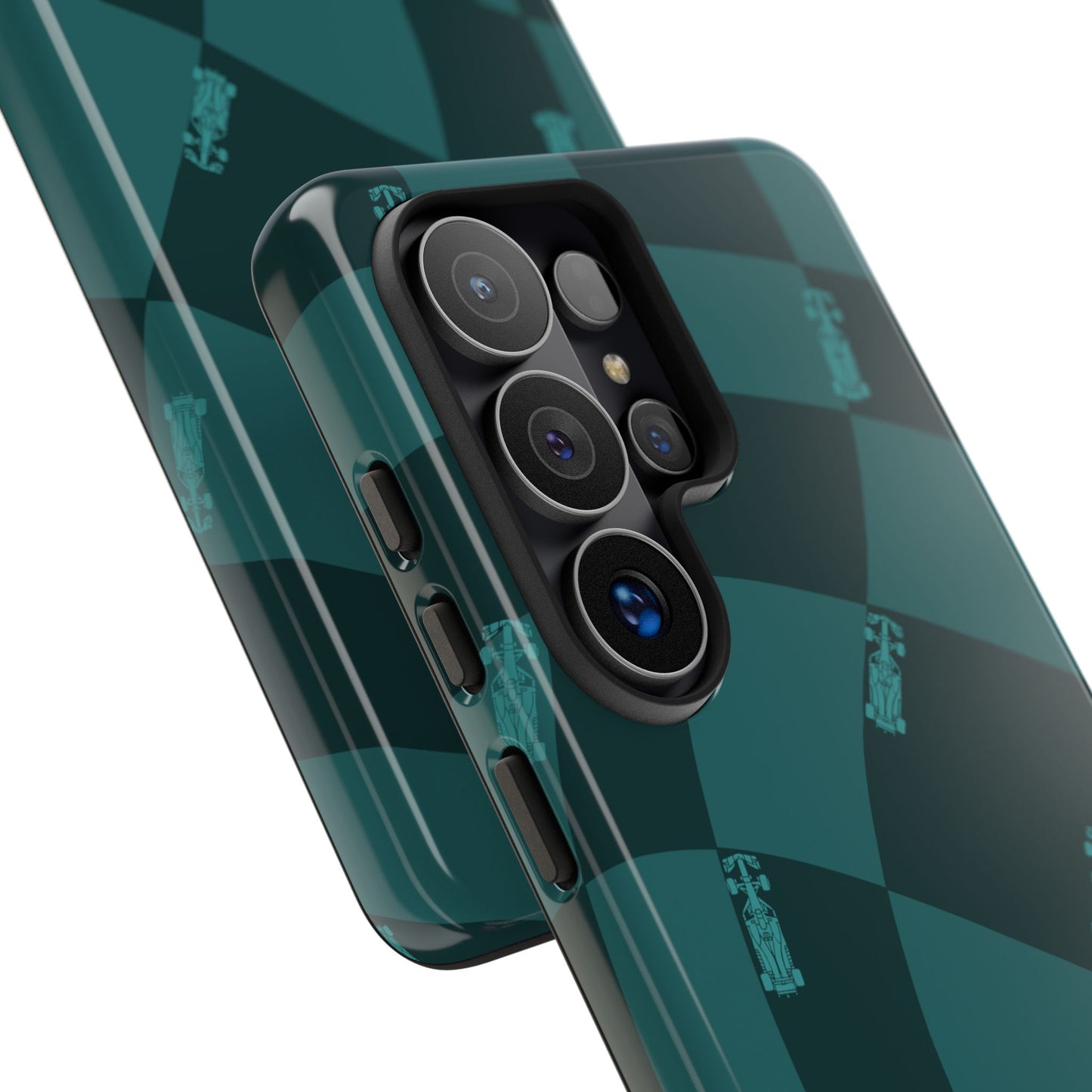 F1 Phone Case Teal Checkered Design, Trendy F1 Gift, Formula 1 Gift, Cute F1 Phone Case, Unique Formula One Phone Case