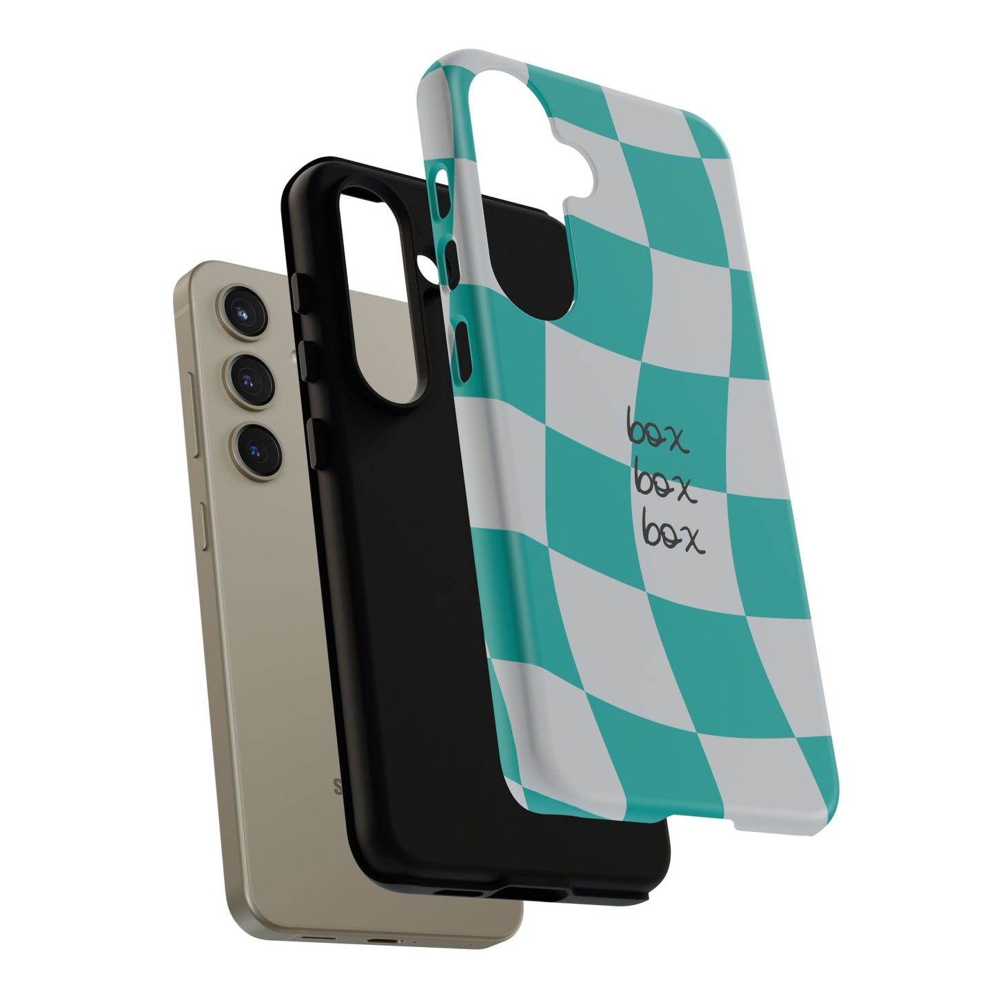 Mercedes Teal and Grey Checkered F1 Phone Case, Box Box Box F1 Phone Case