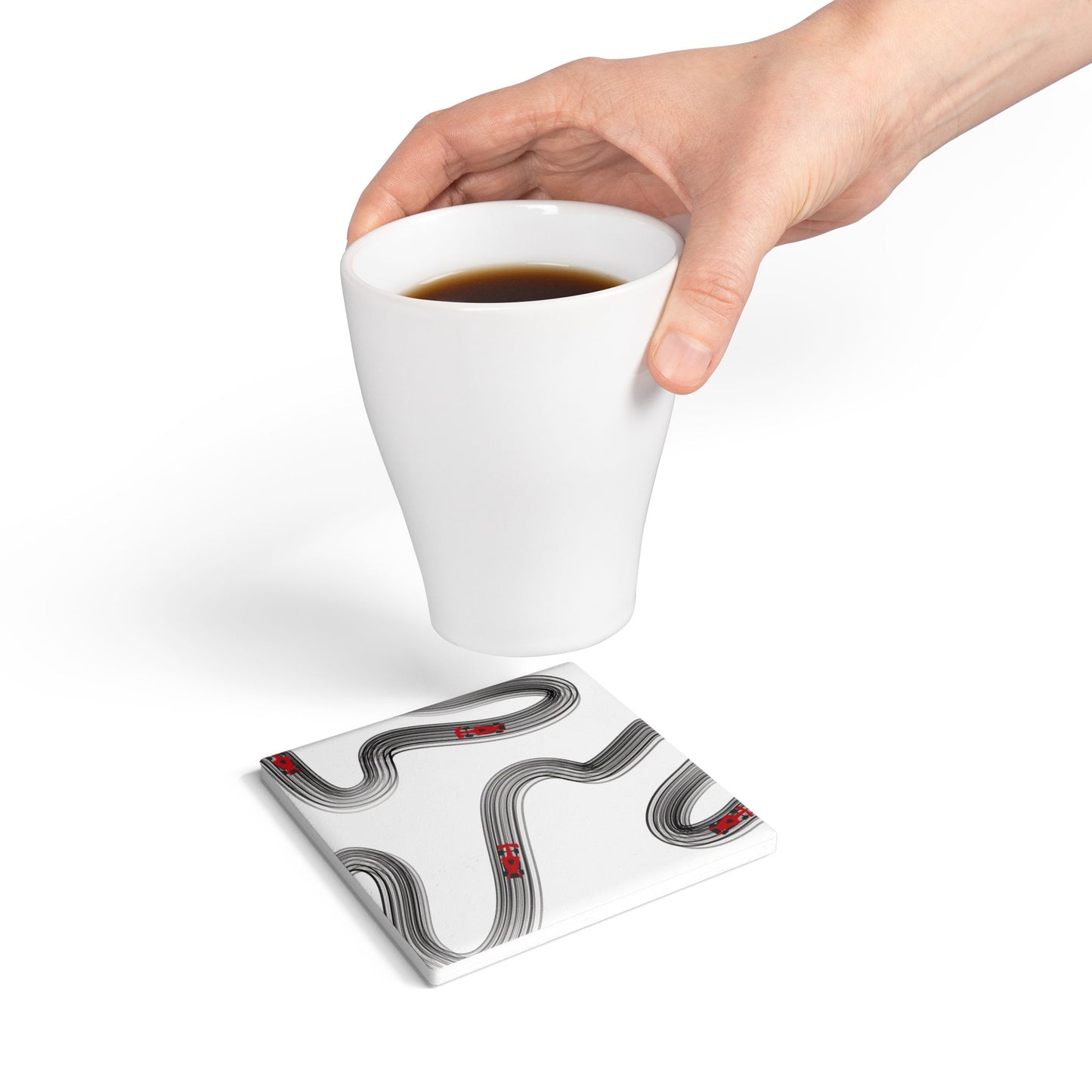 Black and Red F1 Ceramic Coaster