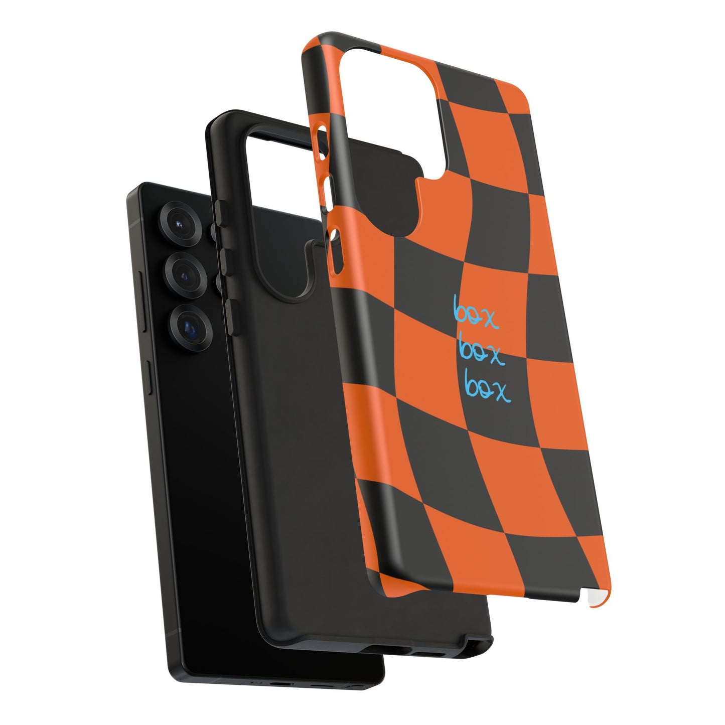 McLaren Orange and Black Checkered F1 Phone Case, Box Box Box F1 Phone Case