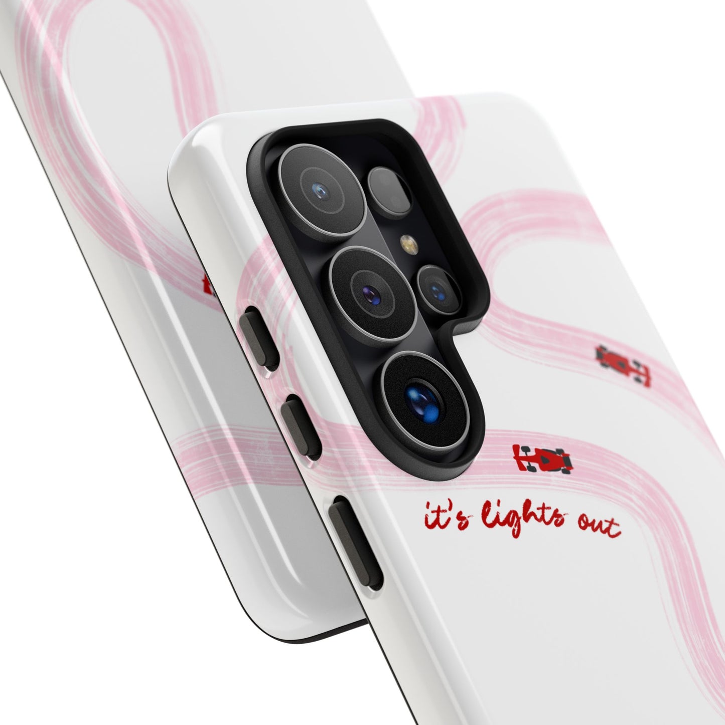 F1 Phone Case Pink and Red Painted "its lights out and away we go", Trendy F1 Gift, Formula 1 Gift, Cute F1 Phone Case, Unique Phone Case