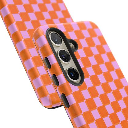Simply Lovely Orange and Pink Checkered F1 Phone Case Design, Trendy F1 Gift, Formula 1 Gift, Cute F1 Phone Case