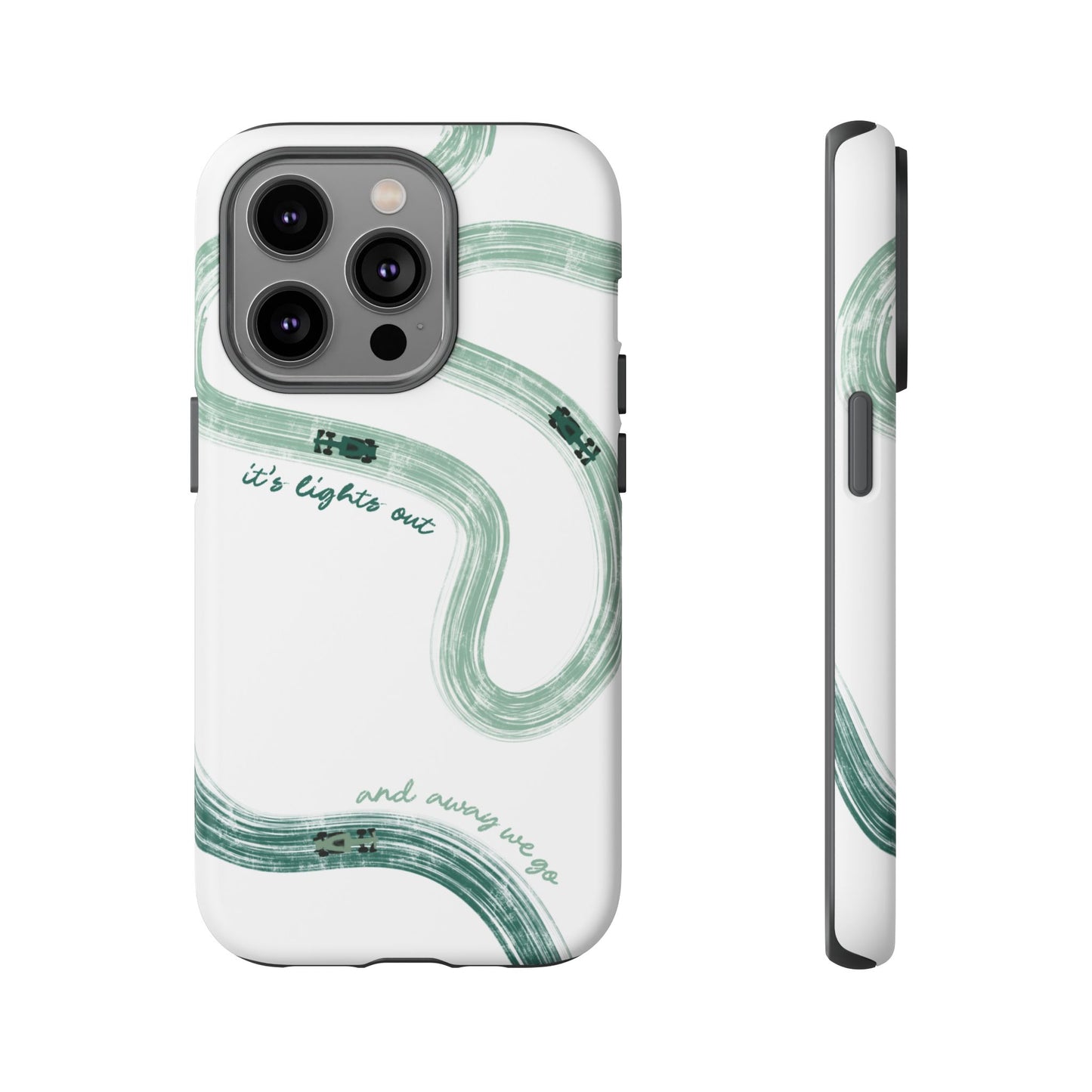 F1 Phone Case Green Painted "its lights out and away we go", Trendy F1 Gift, Formula 1 Gift, Cute F1 Phone Case, Gift for F1 Fans