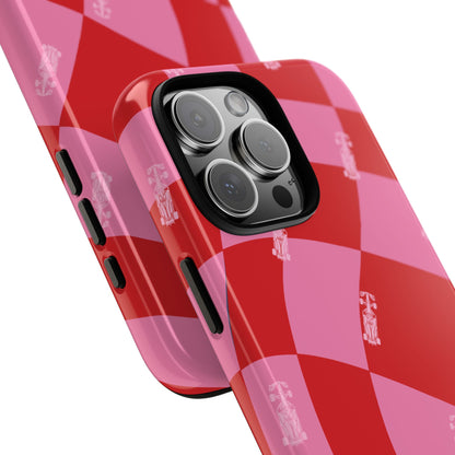 F1 Phone Case Pink and Red Checkerboard Design, Trendy F1 Gift, Girly Formula 1 Gift, Cute F1 Phone Case, Unique Formula One Phone Case