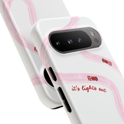 F1 Phone Case Pink and Red Painted "its lights out and away we go", Trendy F1 Gift, Formula 1 Gift, Cute F1 Phone Case, Unique Phone Case