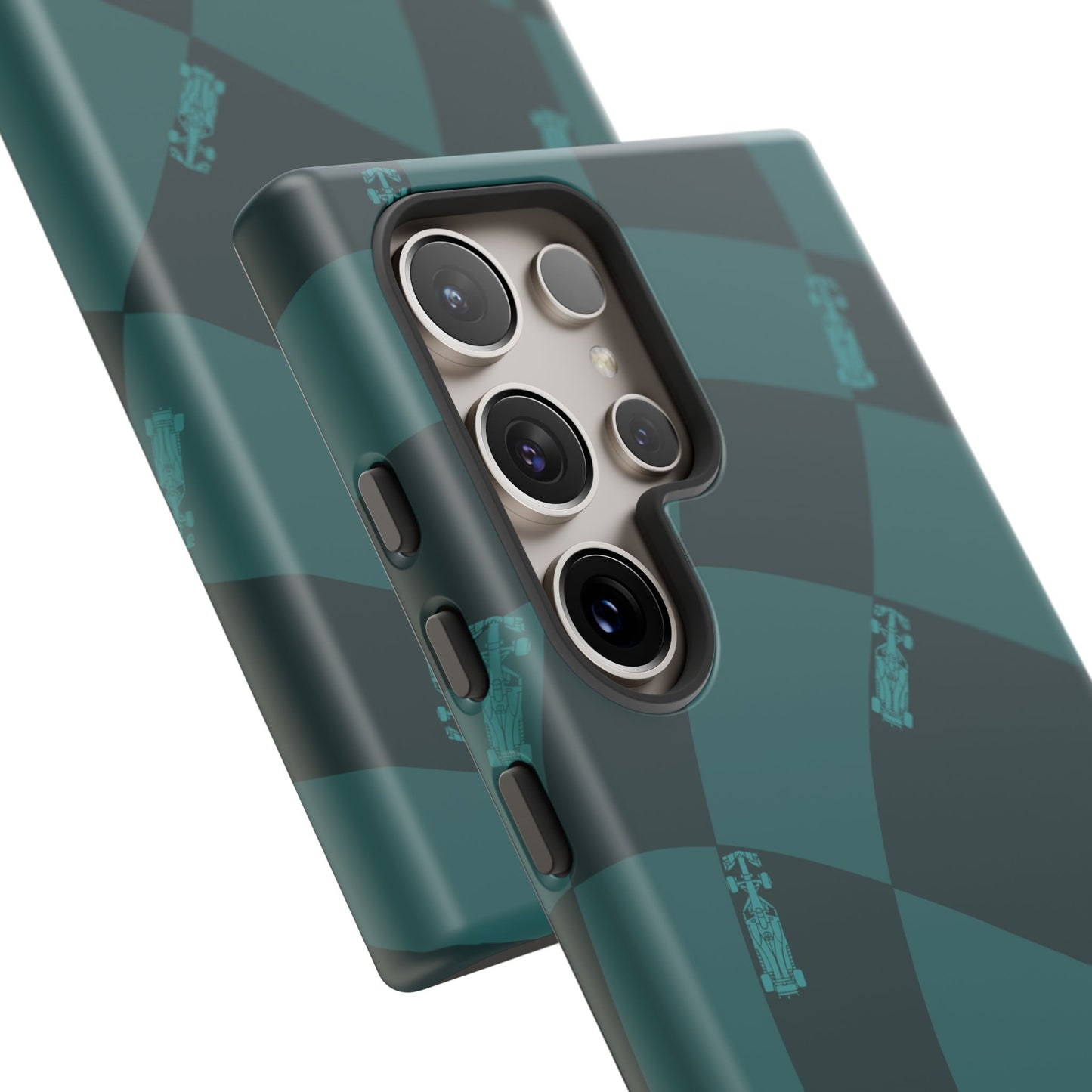F1 Phone Case Teal Checkered Design, Trendy F1 Gift, Formula 1 Gift, Cute F1 Phone Case, Unique Formula One Phone Case