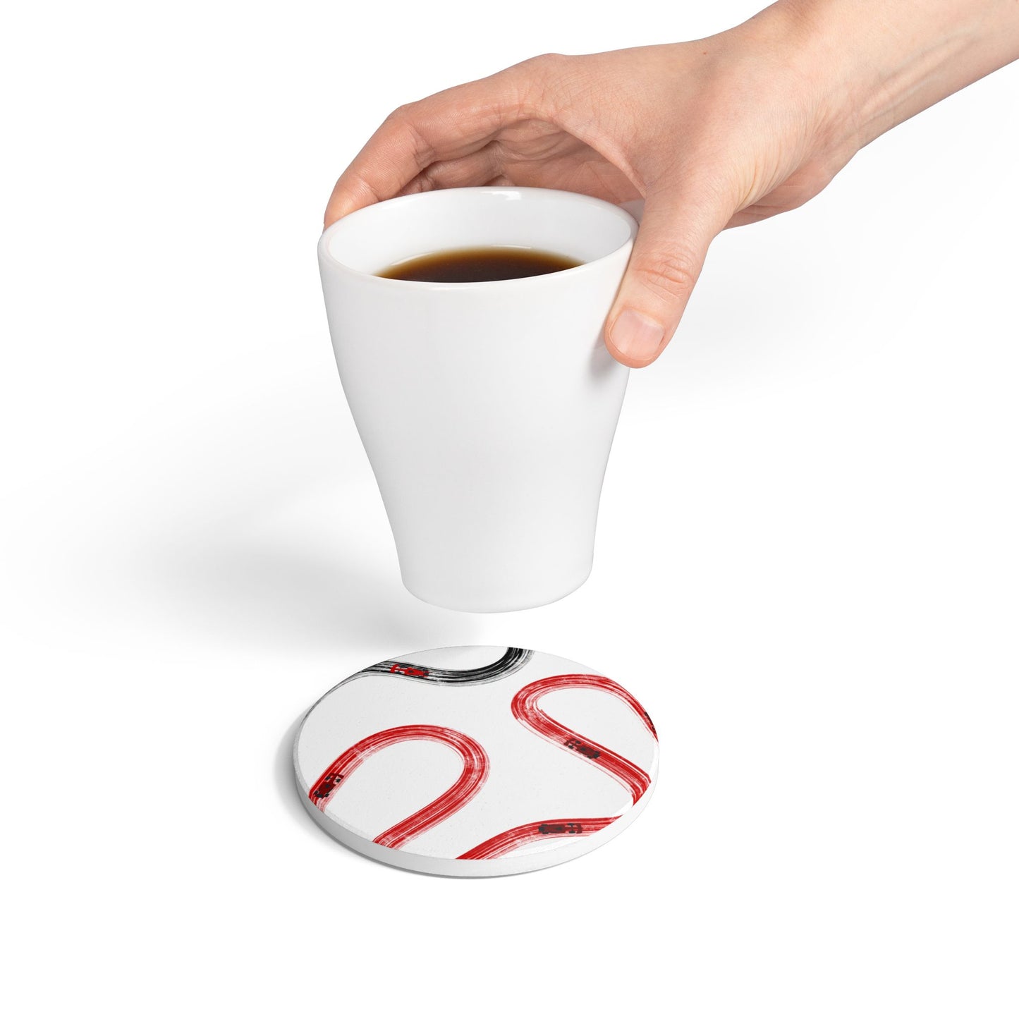 F1 Ferrari Ceramic Coaster - Red and Black Painted Tracks