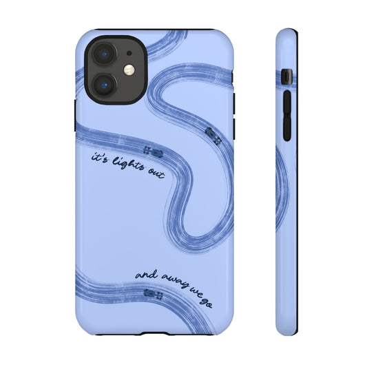 F1 Phone Case Monochrome Blue Painted "its lights out and away we go", Trendy F1 Gift, Formula 1 Gift, Cute F1 Phone Case, Phone Case