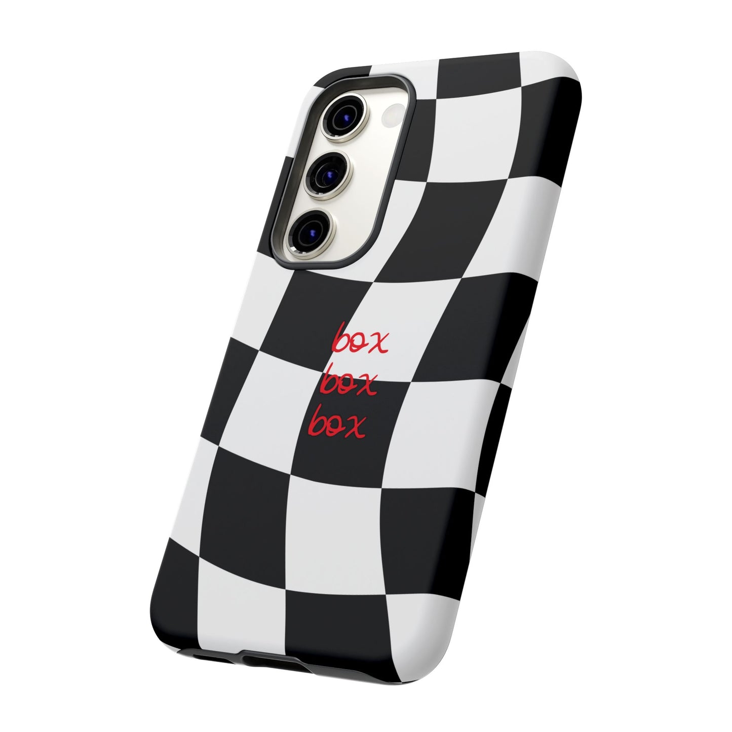 Black and Red Checkered F1 Phone Case, Box Box Box F1 Phone Case
