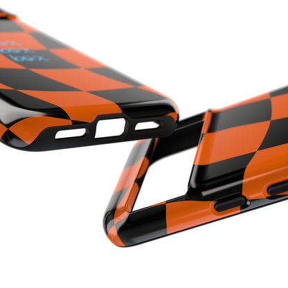 McLaren Orange and Black Checkered F1 Phone Case, Box Box Box F1 Phone Case