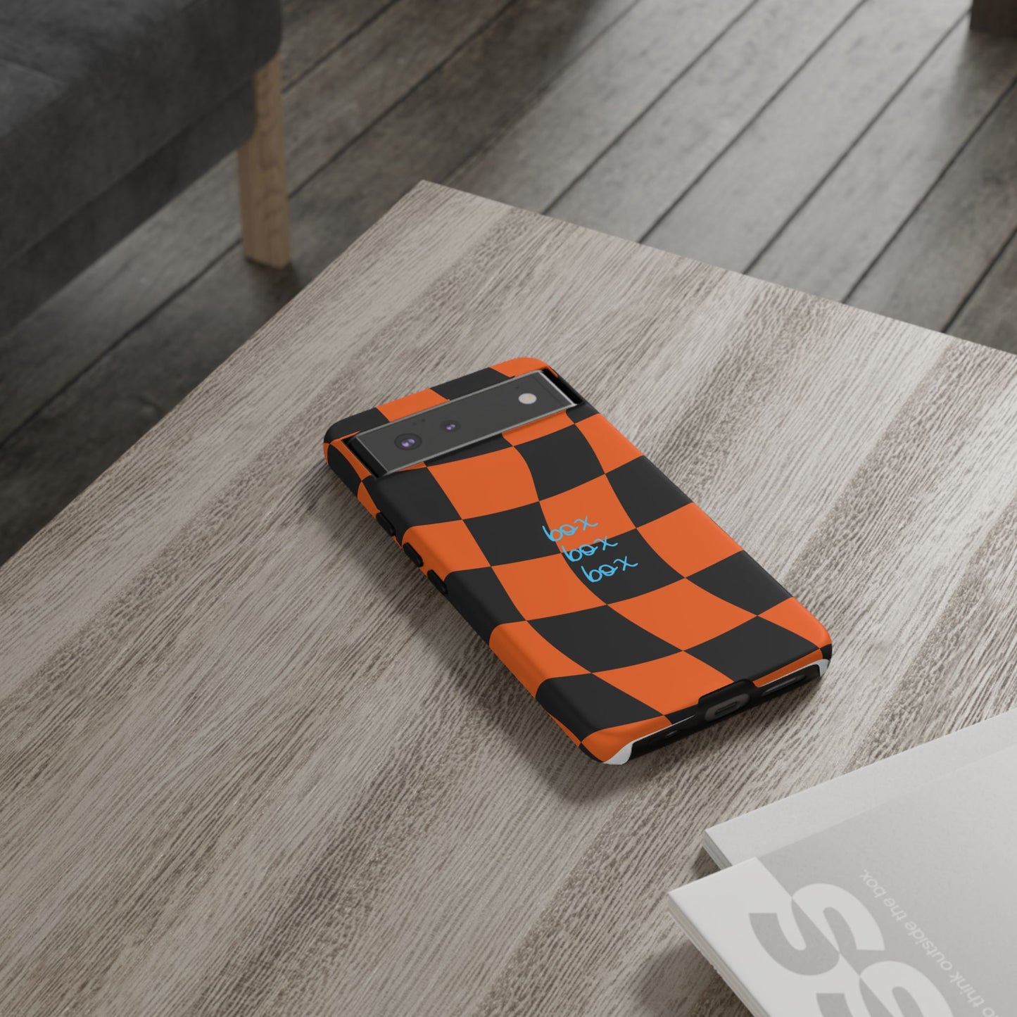 McLaren Orange and Black Checkered F1 Phone Case, Box Box Box F1 Phone Case