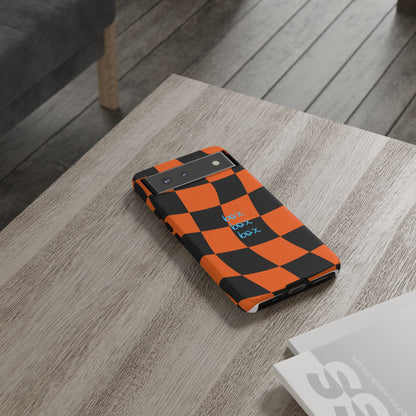 McLaren Orange and Black Checkered F1 Phone Case, Box Box Box F1 Phone Case