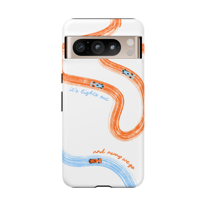 McLaren F1 Phone Case Orange and Blue Painted "its lights out and away we go", Trendy F1 Gift, Formula 1 Gift, Cute F1 Phone Case