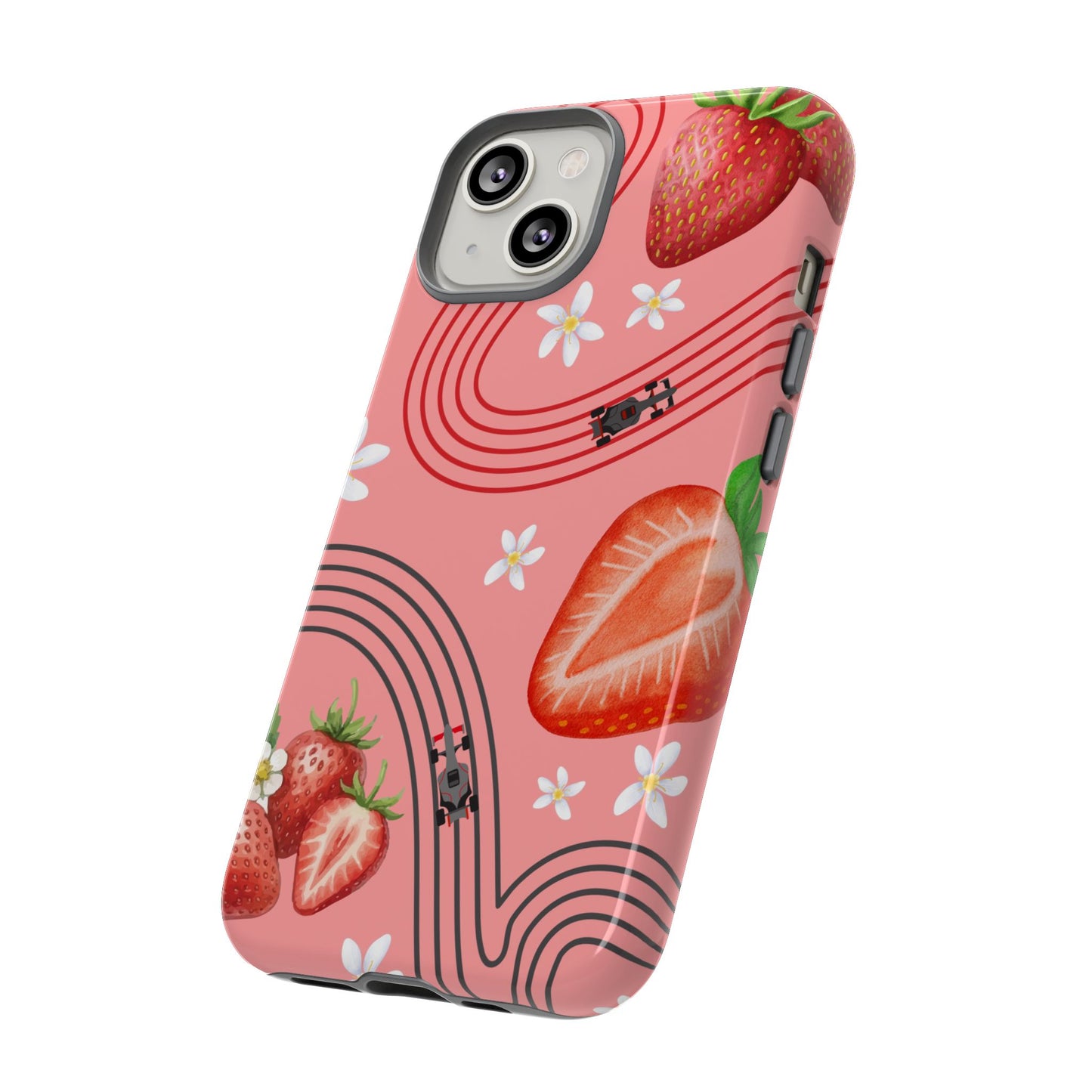 Red F1 Audi and Strawberries Phone Case, Trendy F1 Gift, Formula 1 Gift, Cute Fruit F1 Phone Case, Unique Phone Case