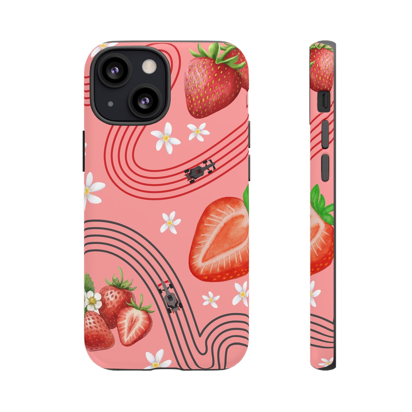 Red F1 Audi and Strawberries Phone Case, Trendy F1 Gift, Formula 1 Gift, Cute Fruit F1 Phone Case, Unique Phone Case