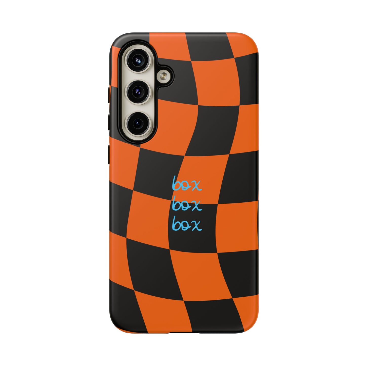 McLaren Orange and Black Checkered F1 Phone Case, Box Box Box F1 Phone Case