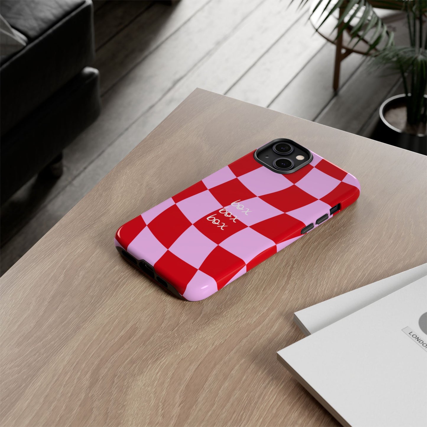 Pink and Red Checkered F1 Phone Case, Box Box Box F1 Phone Case