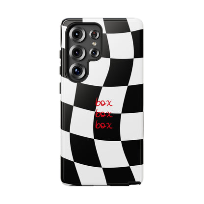 Black and Red Checkered F1 Phone Case, Box Box Box F1 Phone Case