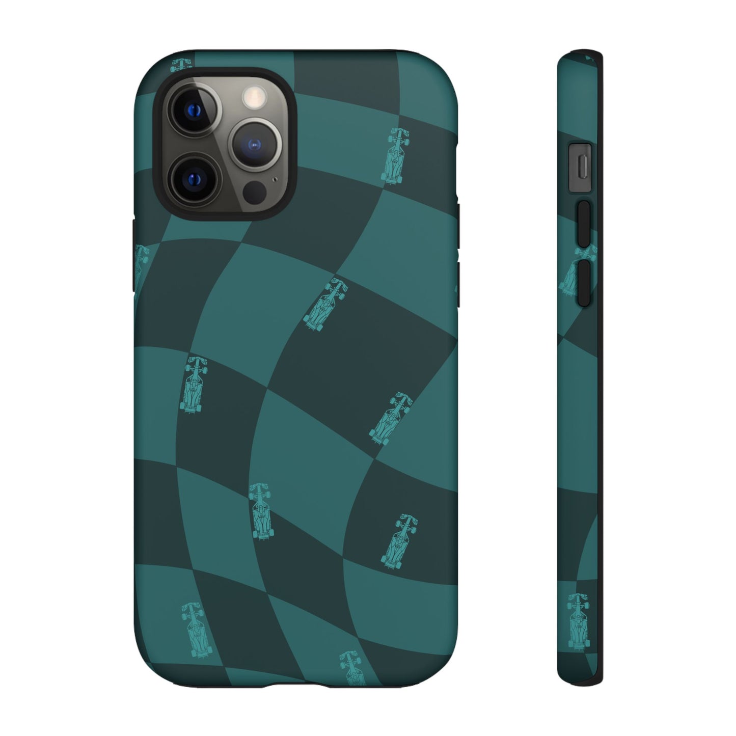 F1 Phone Case Teal Checkered Design, Trendy F1 Gift, Formula 1 Gift, Cute F1 Phone Case, Unique Formula One Phone Case