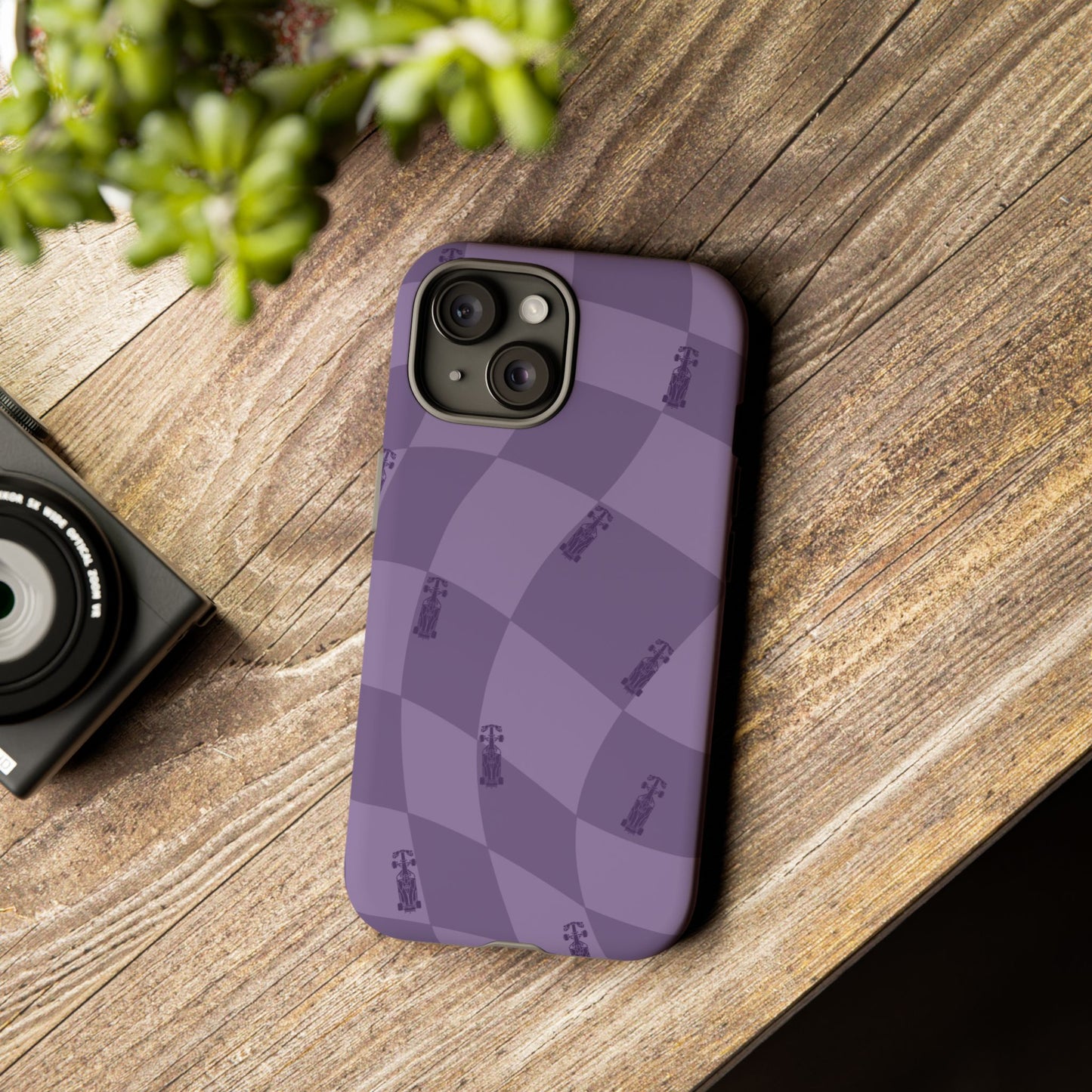 F1 Phone Case Purple Checkered Design, Trendy F1 Gift, Formula 1 Gift, Cute F1 Phone Case, Unique Formula One Phone Case