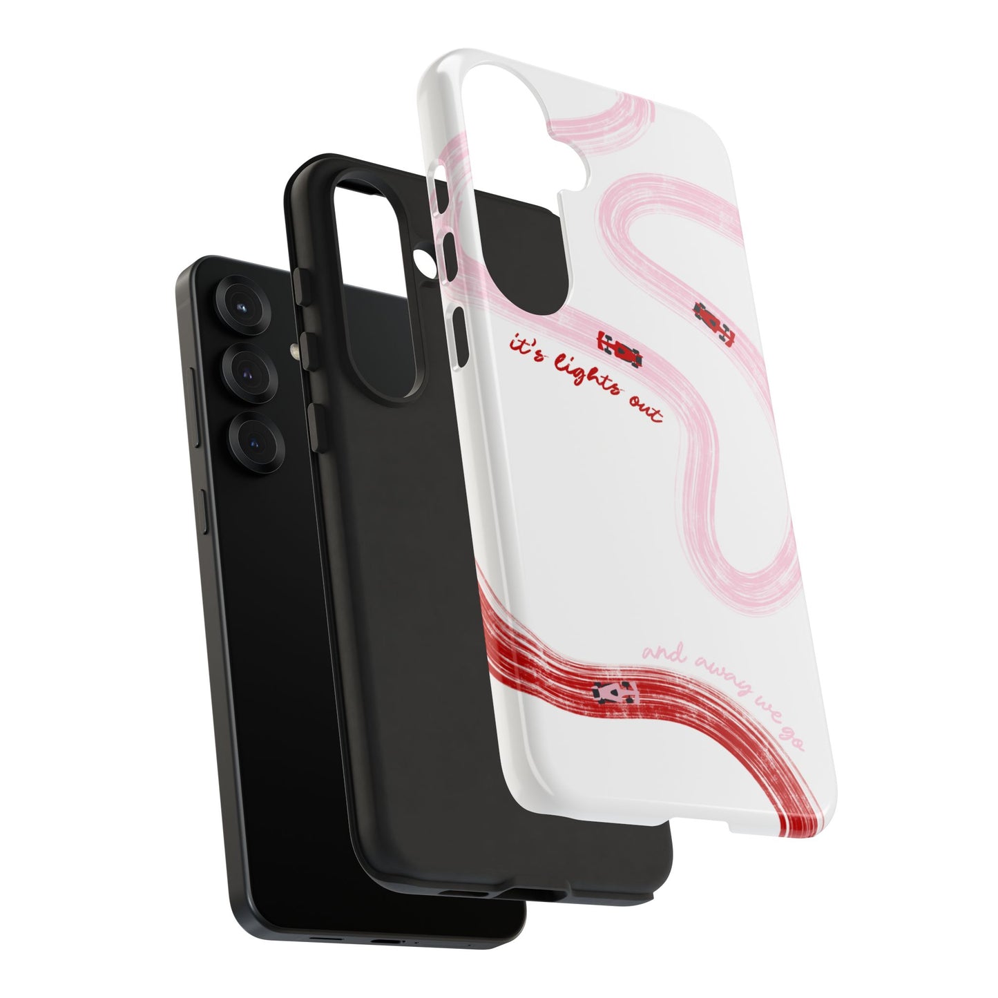 F1 Phone Case Pink and Red Painted "its lights out and away we go", Trendy F1 Gift, Formula 1 Gift, Cute F1 Phone Case, Unique Phone Case
