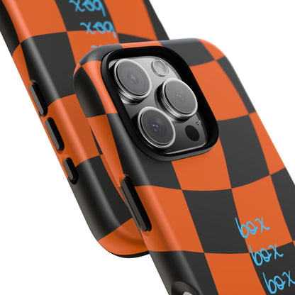 McLaren Orange and Black Checkered F1 Phone Case, Box Box Box F1 Phone Case
