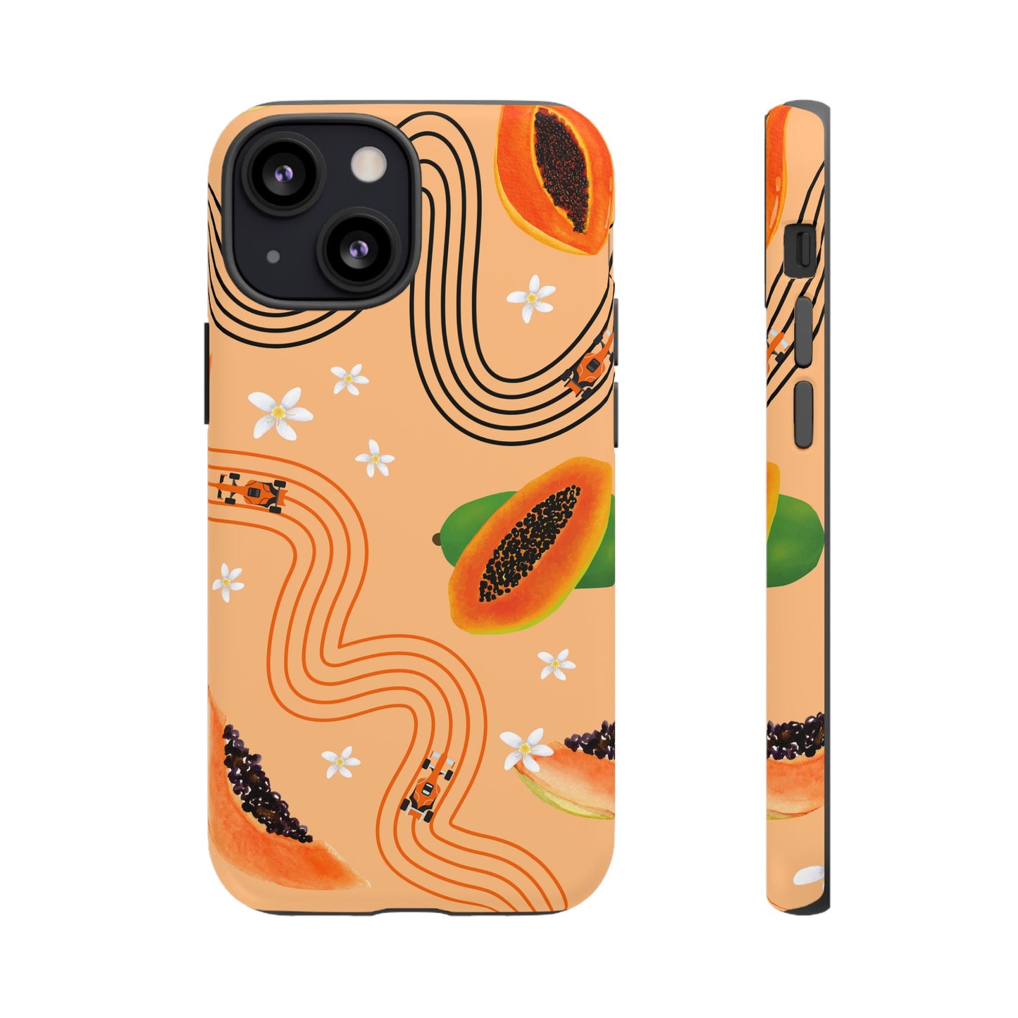 Orange F1 McLaren and Papaya Phone Case, Trendy F1 Gift, Formula 1 Gift, Cute Fruit F1 Phone Case, Unique Phone Case