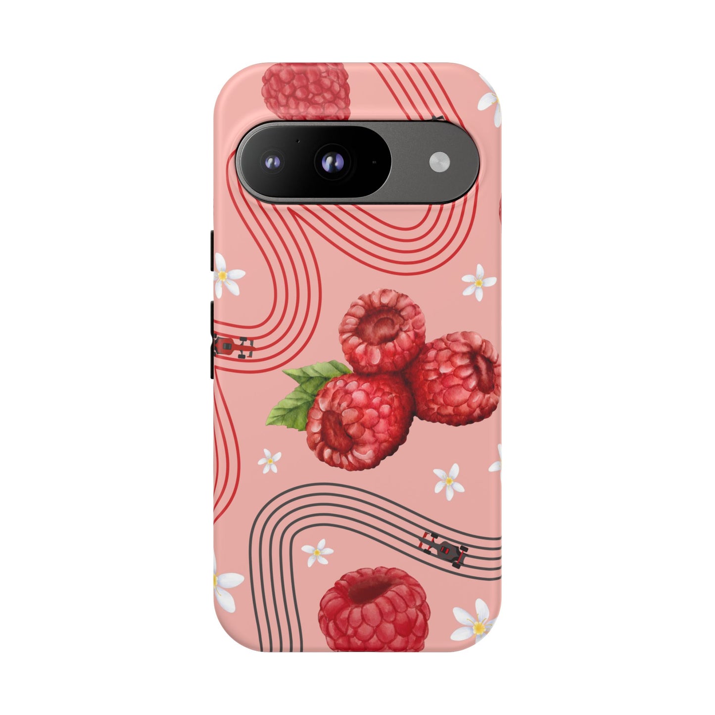 Red F1 Haas and Raspberries Phone Case, Trendy F1 Gift, Formula 1 Gift, Cute Fruit F1 Phone Case, Unique Phone Case