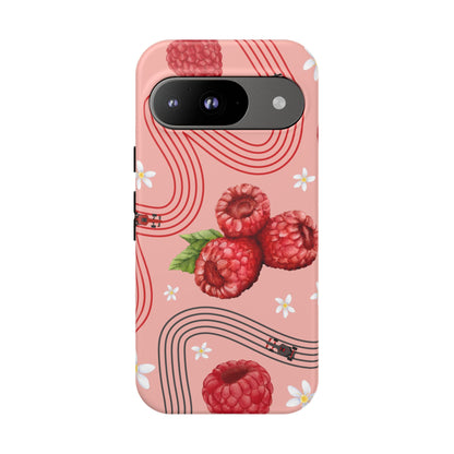 Red F1 Haas and Raspberries Phone Case, Trendy F1 Gift, Formula 1 Gift, Cute Fruit F1 Phone Case, Unique Phone Case