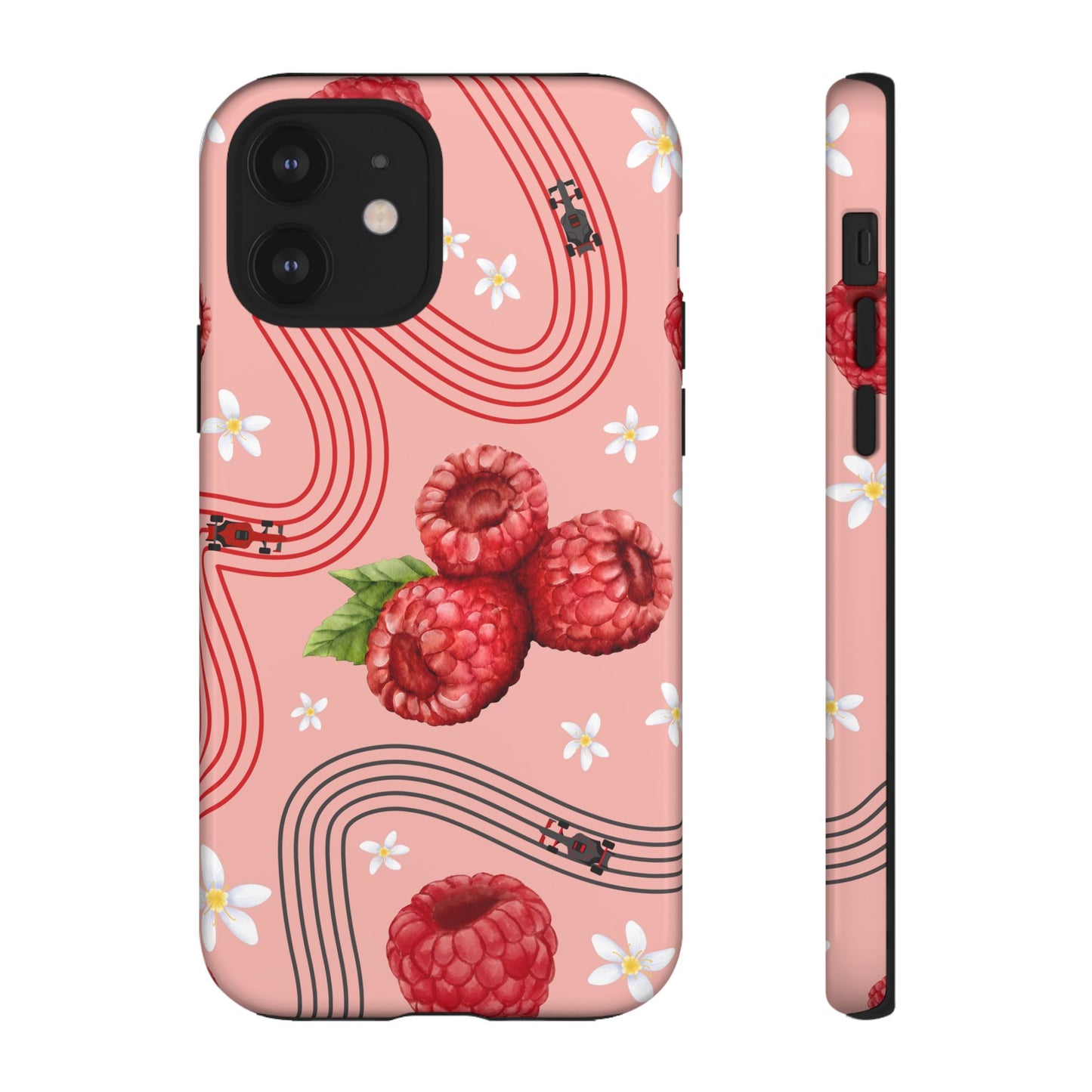 Red F1 Haas and Raspberries Phone Case, Trendy F1 Gift, Formula 1 Gift, Cute Fruit F1 Phone Case, Unique Phone Case