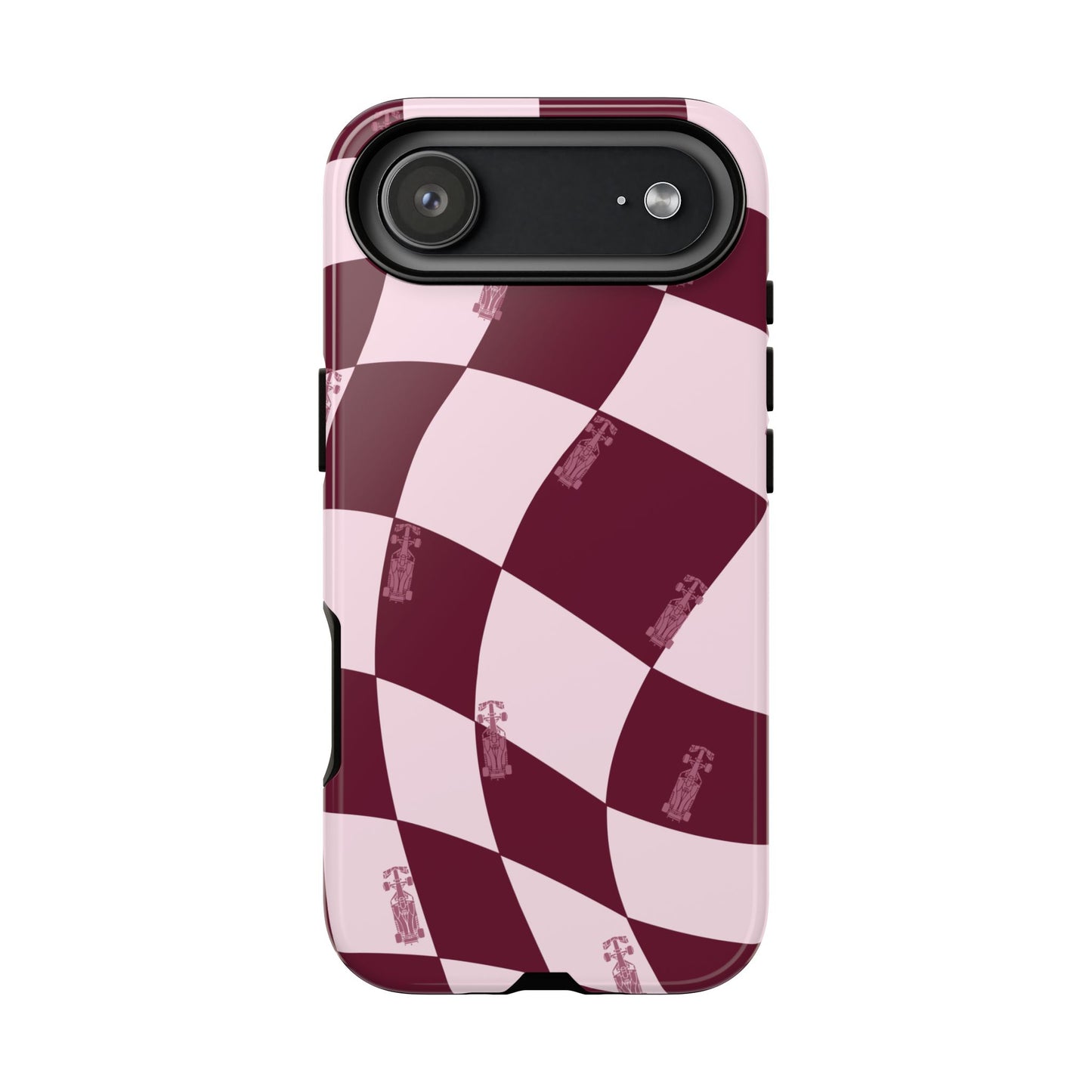 F1 Phone Case Pink Checkered Design, Trendy F1 Gift, Formula 1 Gift, Cute F1 Phone Case, Unique Formula One Phone Case