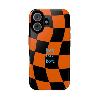 McLaren Orange and Black Checkered F1 Phone Case, Box Box Box F1 Phone Case