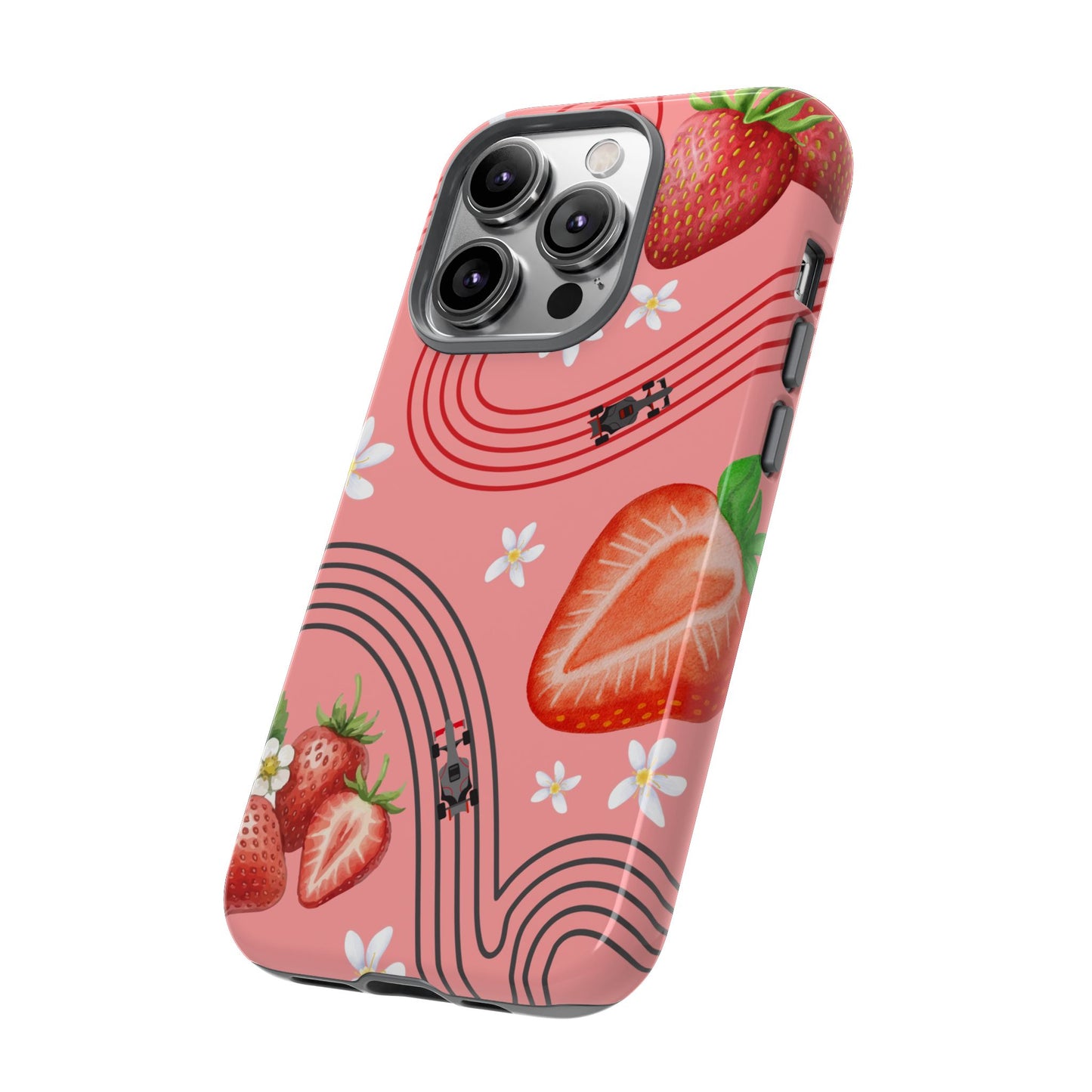 Red F1 Audi and Strawberries Phone Case, Trendy F1 Gift, Formula 1 Gift, Cute Fruit F1 Phone Case, Unique Phone Case