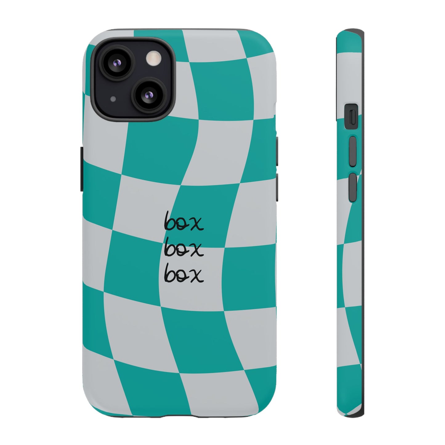 Mercedes Teal and Grey Checkered F1 Phone Case, Box Box Box F1 Phone Case