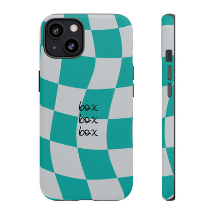 Mercedes Teal and Grey Checkered F1 Phone Case, Box Box Box F1 Phone Case