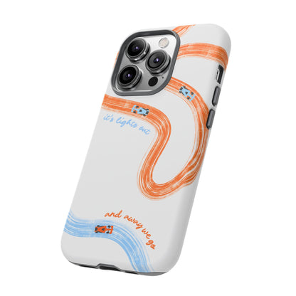 McLaren F1 Phone Case Orange and Blue Painted "its lights out and away we go", Trendy F1 Gift, Formula 1 Gift, Cute F1 Phone Case