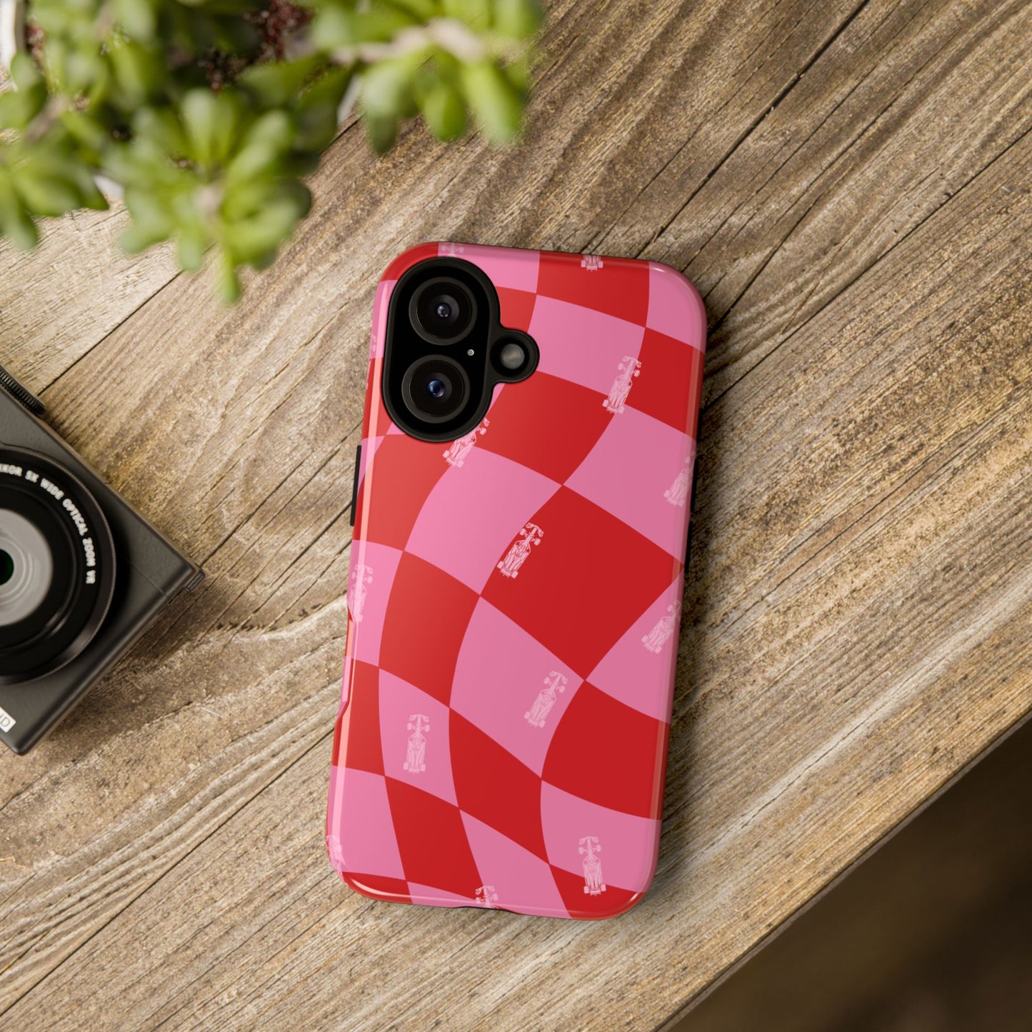 F1 Phone Case Pink and Red Checkerboard Design, Trendy F1 Gift, Girly Formula 1 Gift, Cute F1 Phone Case, Unique Formula One Phone Case