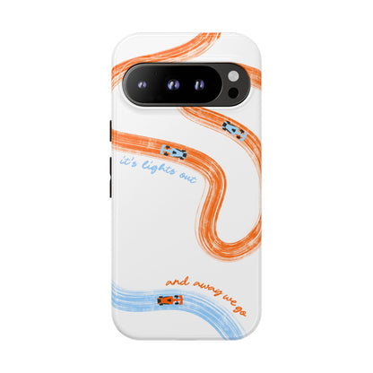 McLaren F1 Phone Case Orange and Blue Painted "its lights out and away we go", Trendy F1 Gift, Formula 1 Gift, Cute F1 Phone Case