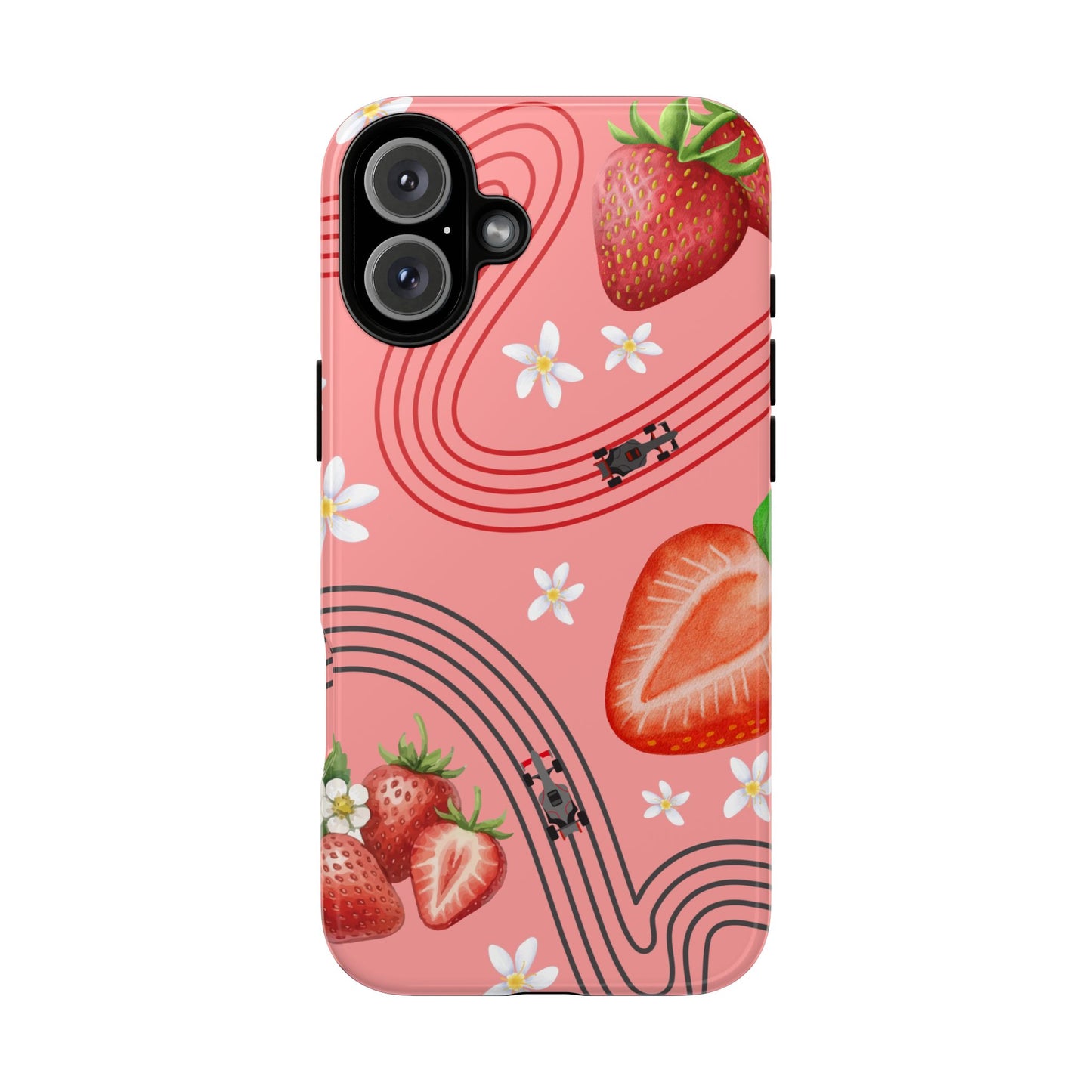 Red F1 Audi and Strawberries Phone Case, Trendy F1 Gift, Formula 1 Gift, Cute Fruit F1 Phone Case, Unique Phone Case