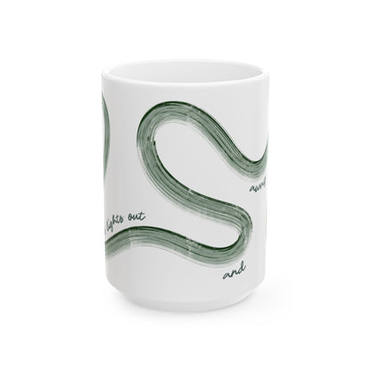F1 Green Painted It's Lights Out and Away We Go Mug, Unique Gift for Coffee Lovers, Whimsical Formula 1 Gift