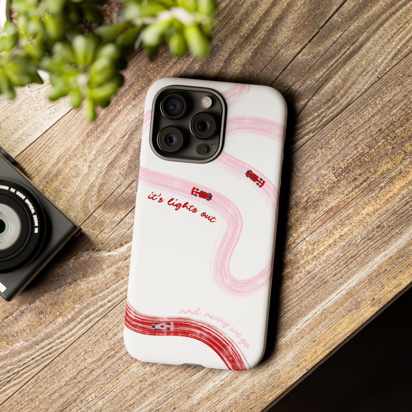 F1 Phone Case Pink and Red Painted "its lights out and away we go", Trendy F1 Gift, Formula 1 Gift, Cute F1 Phone Case, Unique Phone Case