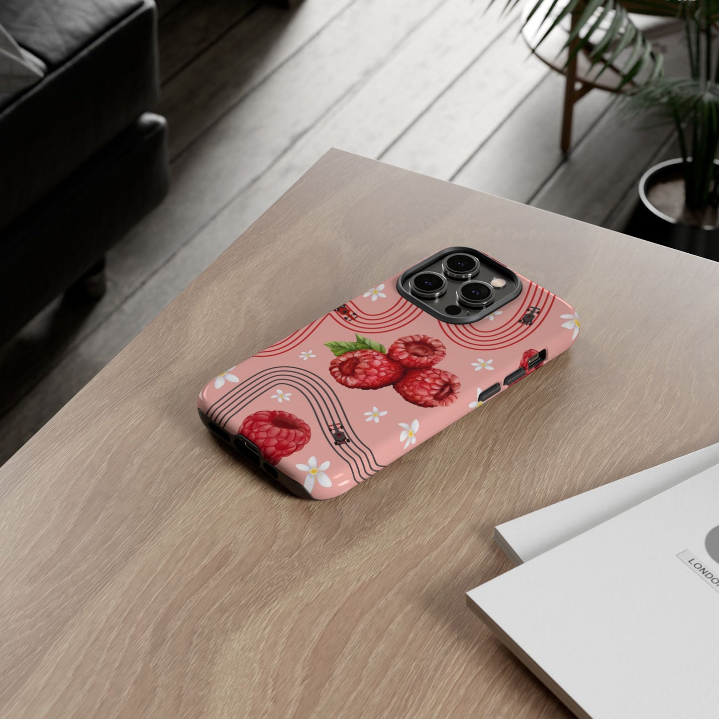 Red F1 Haas and Raspberries Phone Case, Trendy F1 Gift, Formula 1 Gift, Cute Fruit F1 Phone Case, Unique Phone Case