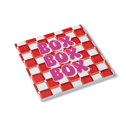 F1 Red and Pink Checkered Ceramic Coaster | Curved Tracks with Tiny Cars