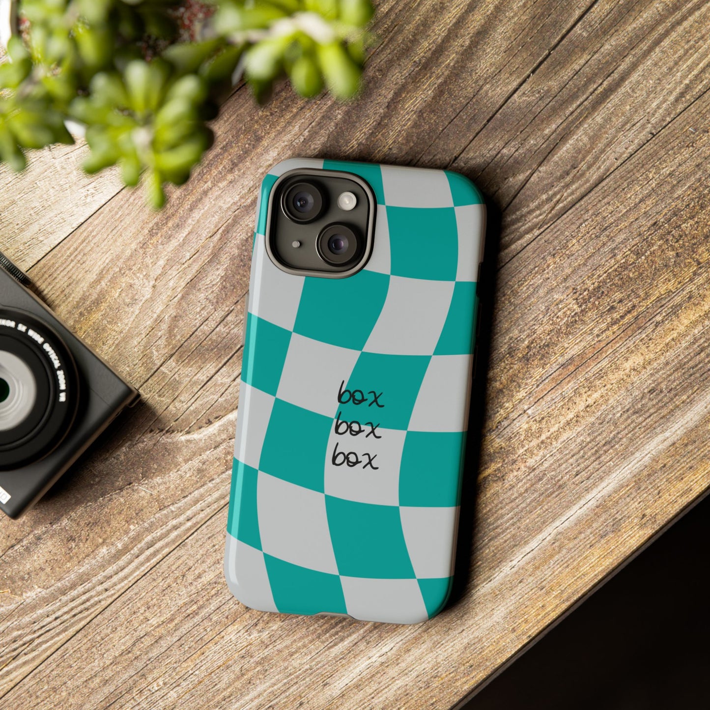 Mercedes Teal and Grey Checkered F1 Phone Case, Box Box Box F1 Phone Case