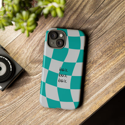 Mercedes Teal and Grey Checkered F1 Phone Case, Box Box Box F1 Phone Case