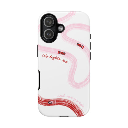 F1 Phone Case Pink and Red Painted "its lights out and away we go", Trendy F1 Gift, Formula 1 Gift, Cute F1 Phone Case, Unique Phone Case