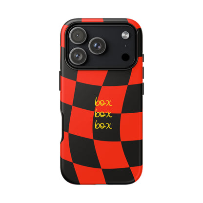 F1 Ferrari Black and Red Checkered Phone Case, Box Box Box F1 Phone Case