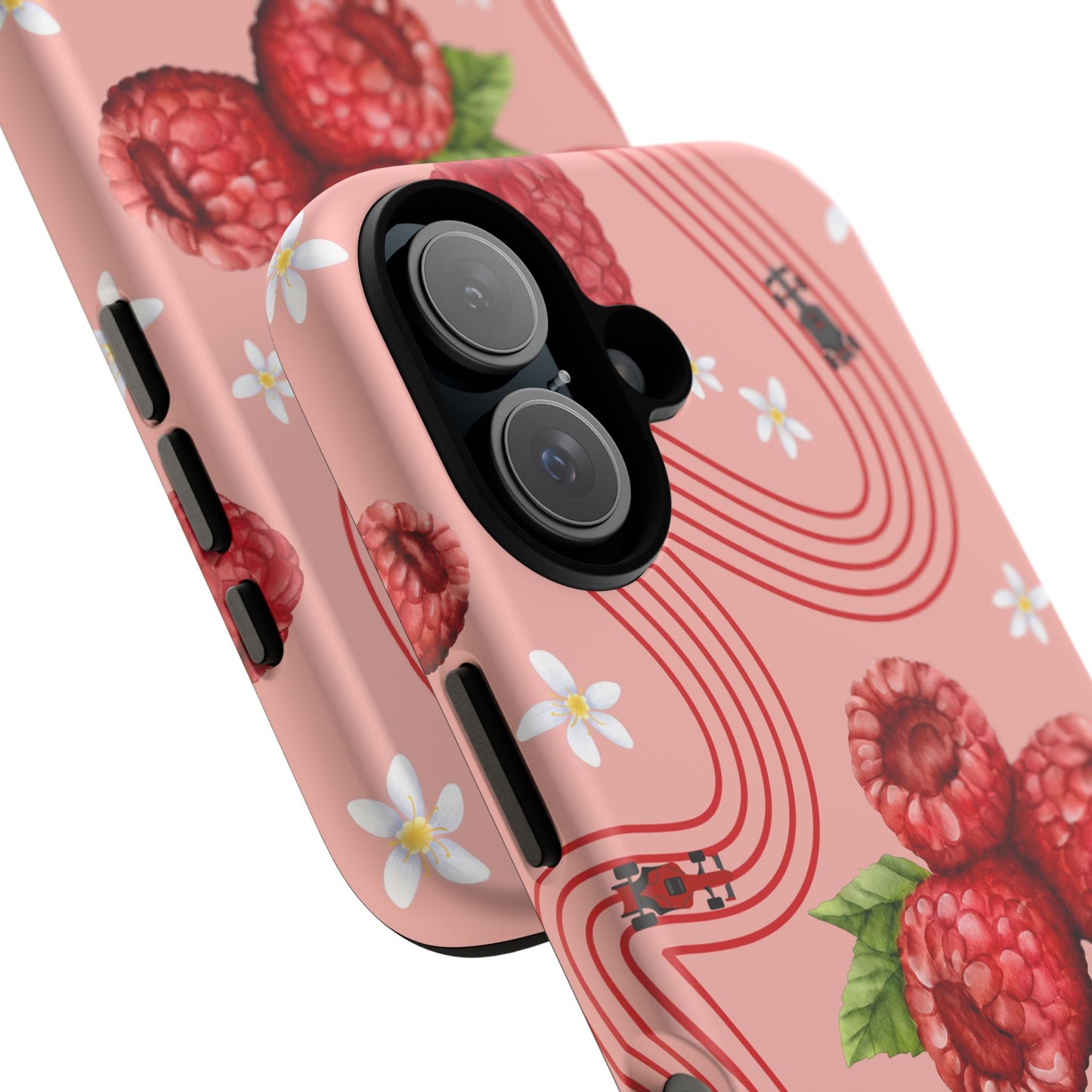 Red F1 Haas and Raspberries Phone Case, Trendy F1 Gift, Formula 1 Gift, Cute Fruit F1 Phone Case, Unique Phone Case