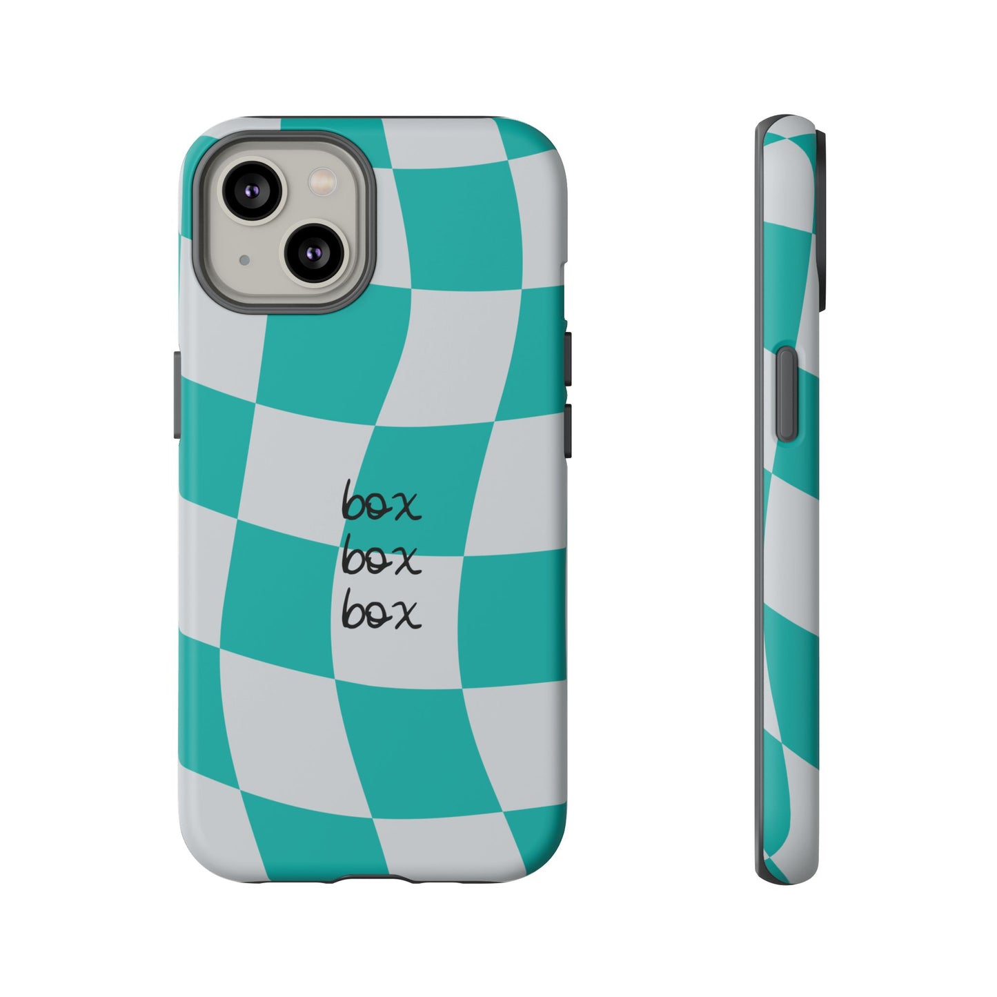 Mercedes Teal and Grey Checkered F1 Phone Case, Box Box Box F1 Phone Case