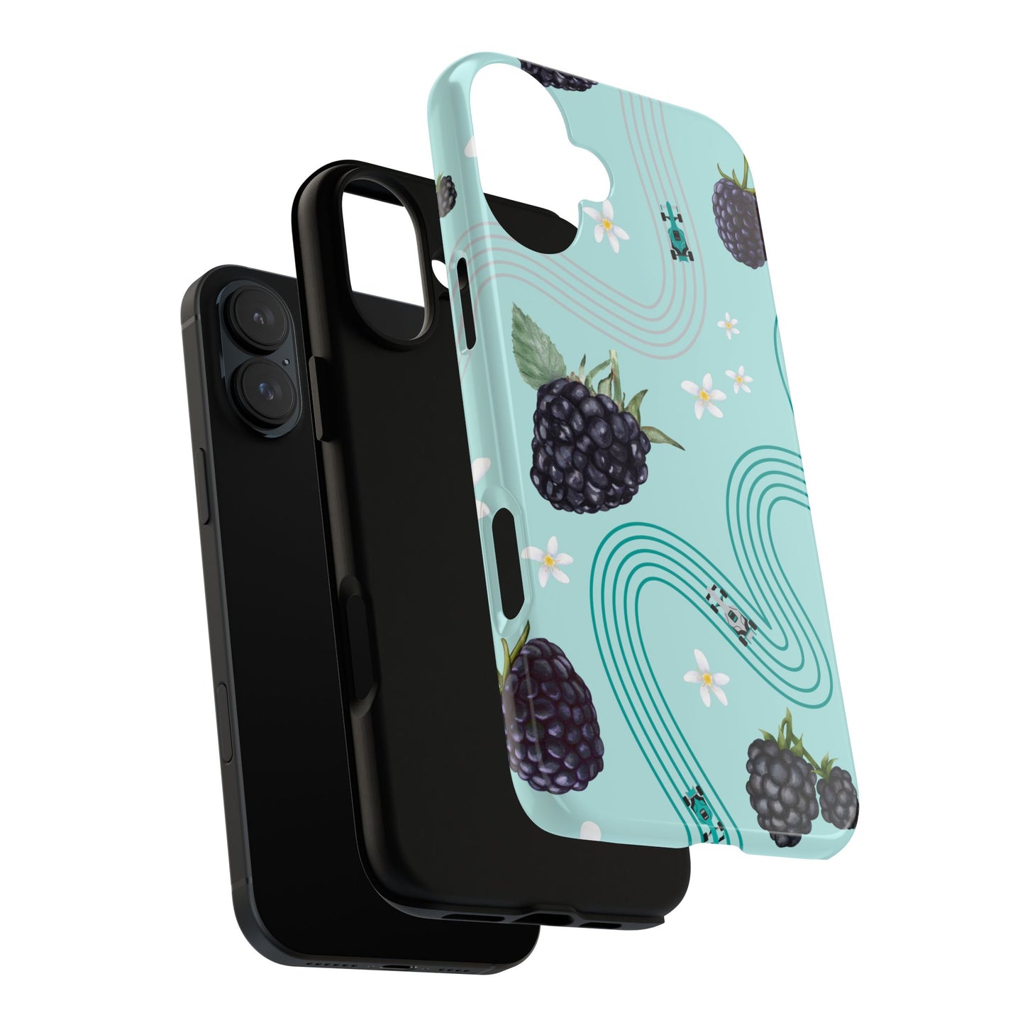 Teal F1 Mercedes and Blackberries Phone Case , Trendy F1 Gift, Formula 1 Gift, Cute Fruit F1 Phone Case, Unique Phone Case